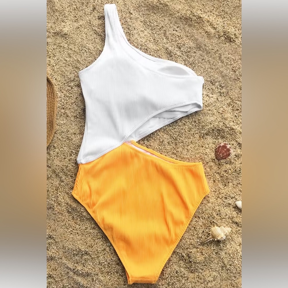 Ribbed One Shoulder Side Cut Out Swimsuit